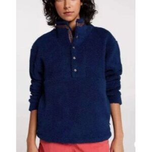 Alpine Design Pullover Sherpa 1/4 Button Up OverSIzed Small Navy Blue NWT Fleece